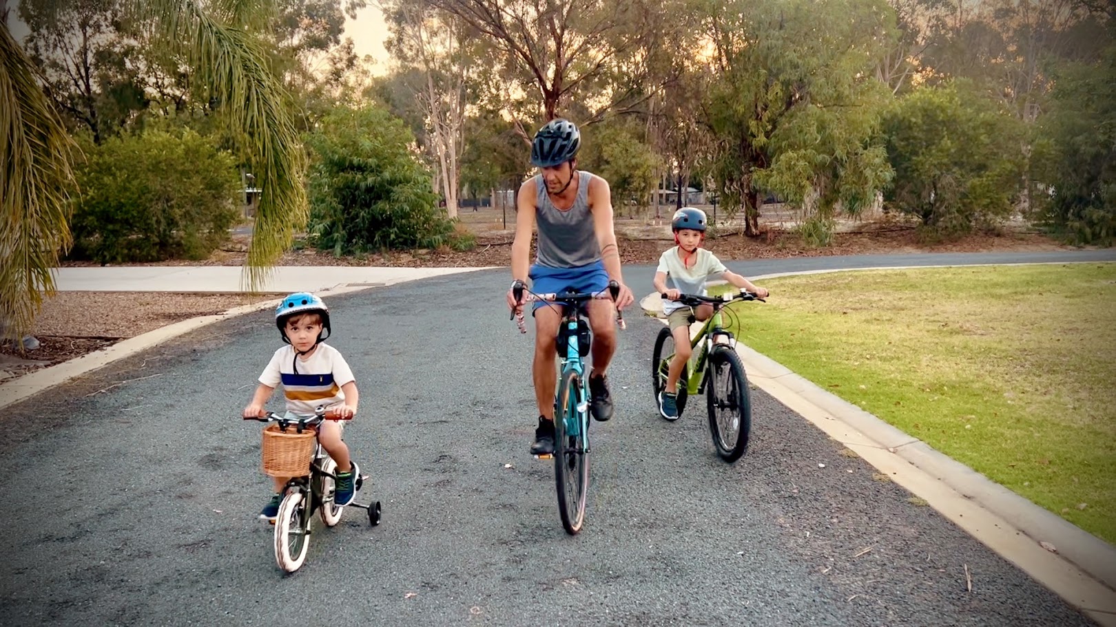 Alberto cycling with his family